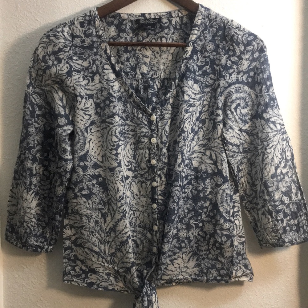 Lucky Brand Bohemian long sleeve blue blouse